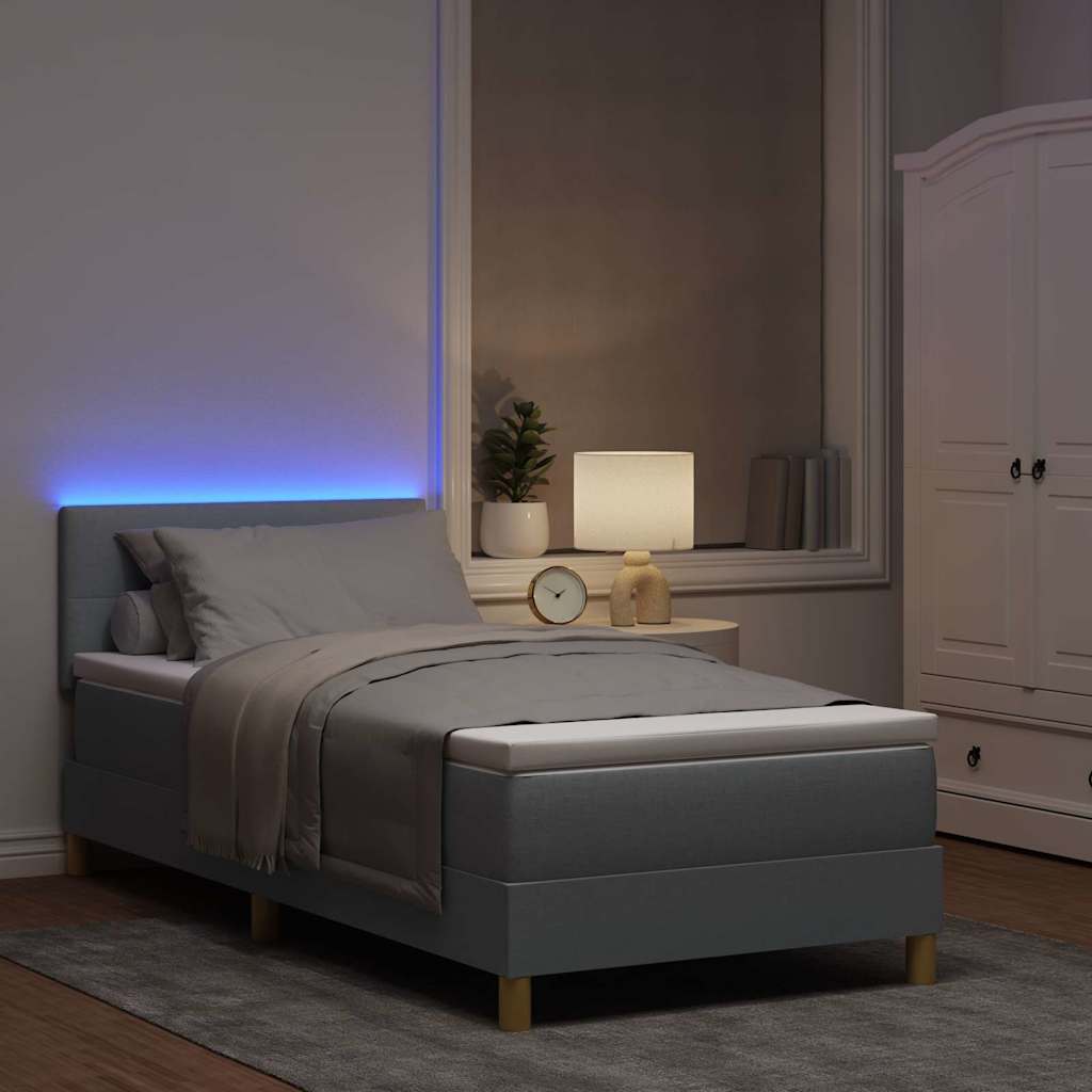 LED Box Spring Bed med pude Lysegrå 100 x 200 cm Stof