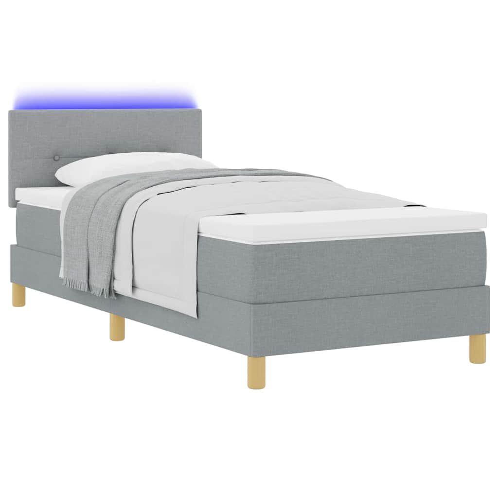 LED Box Spring Bed med pude Lysegrå 100 x 200 cm Stof