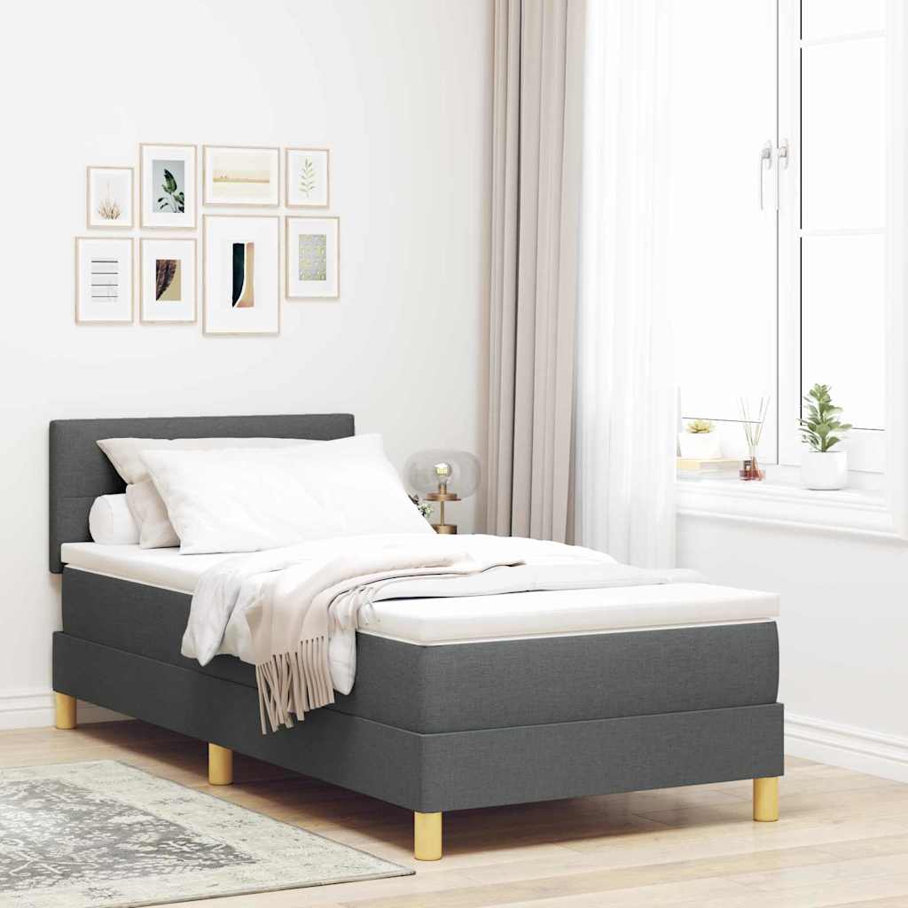 LED Box Spring Bed med pude Mørkegrå 100 x 200 cm Stof