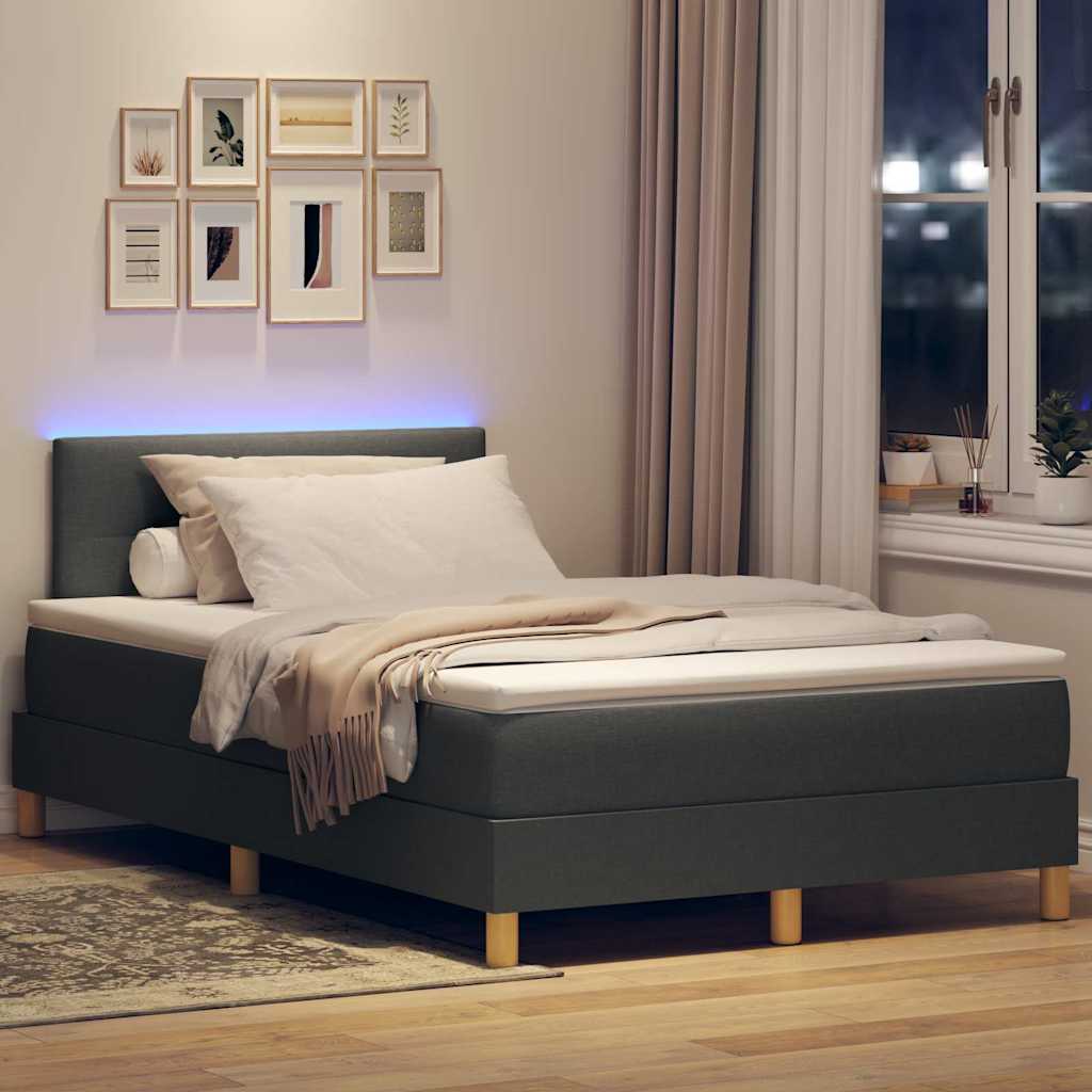 LED Box Spring Bed med hovedgærde Mørkegrå 120 x 190 cm Stof