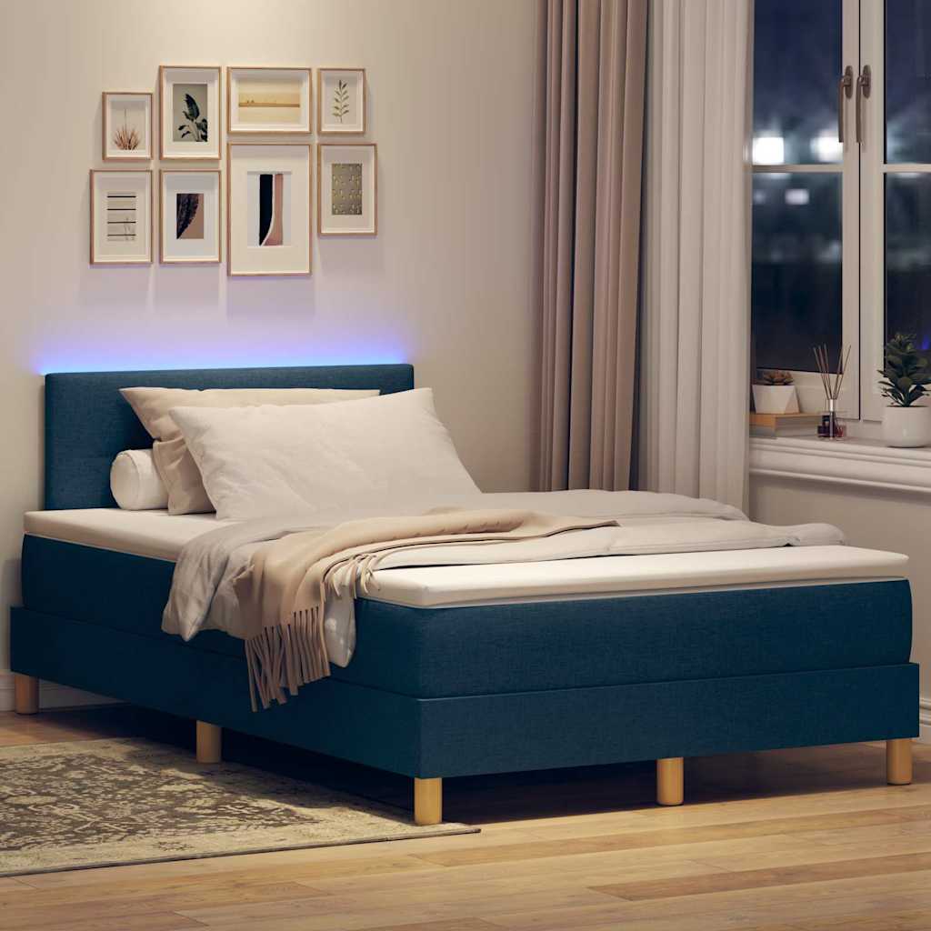 LED Box Spring Bed med hovedgærde Blå 120 x 190 cm Stof