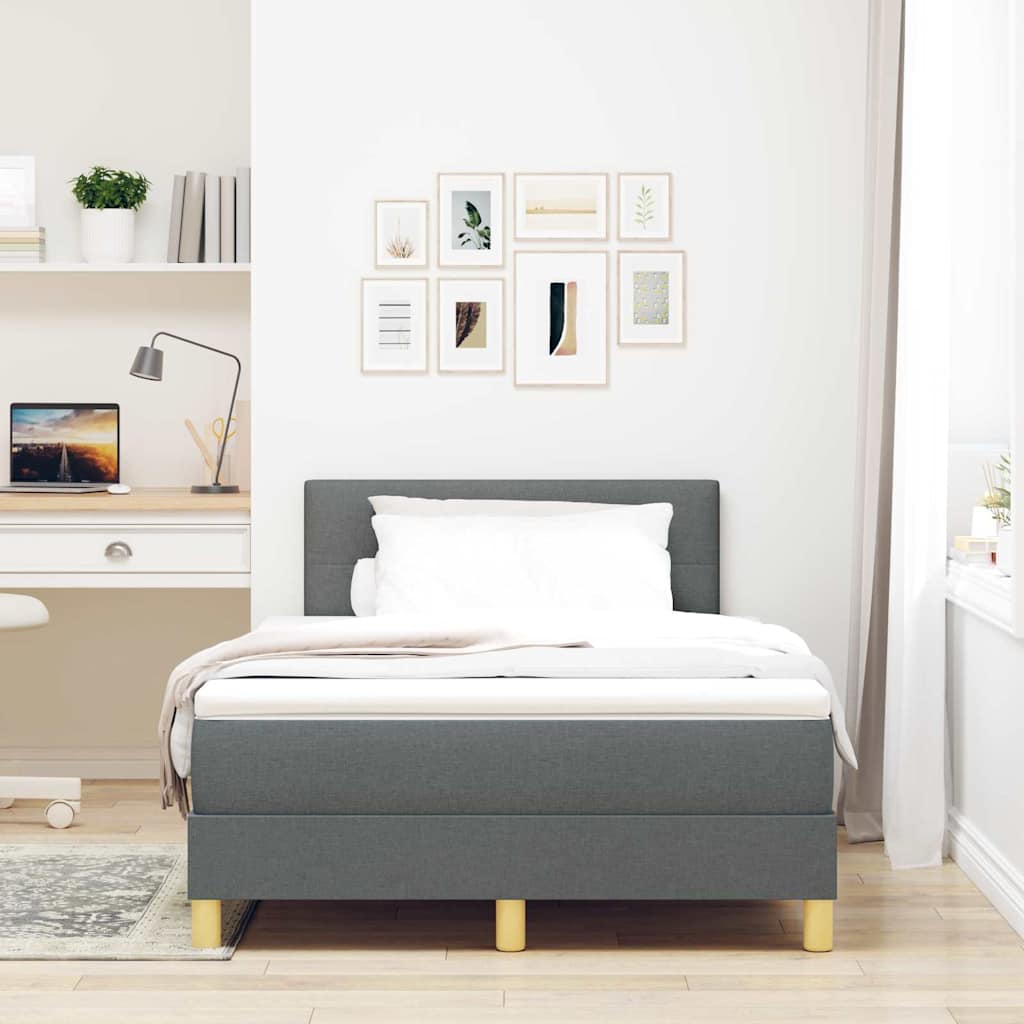 LED Box Spring Bed med hovedgærde Mørkegrå 120 x 200 cm Stof
