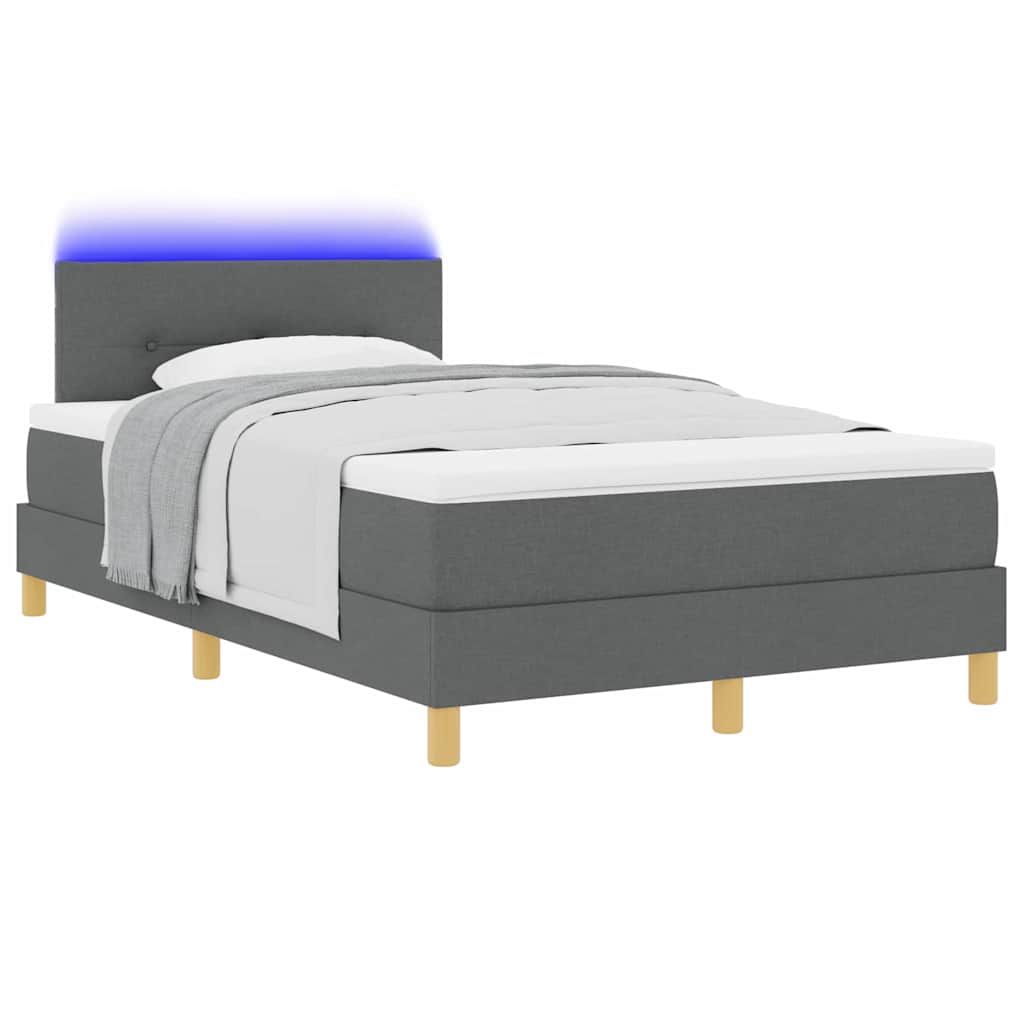 LED Box Spring Bed med hovedgærde Mørkegrå 120 x 200 cm Stof