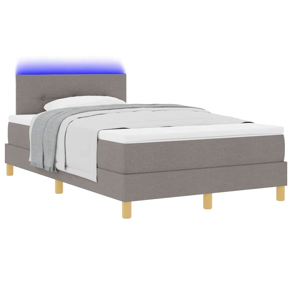 LED Box Spring Bed med hovedgærde Gråbrun 120 x 200 cm Stof