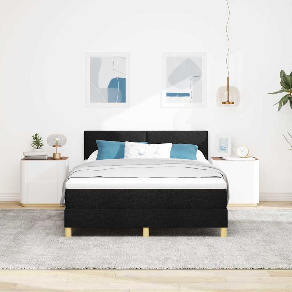 LED Box Spring Bed med pude Sort 160 x 200 cm Stof