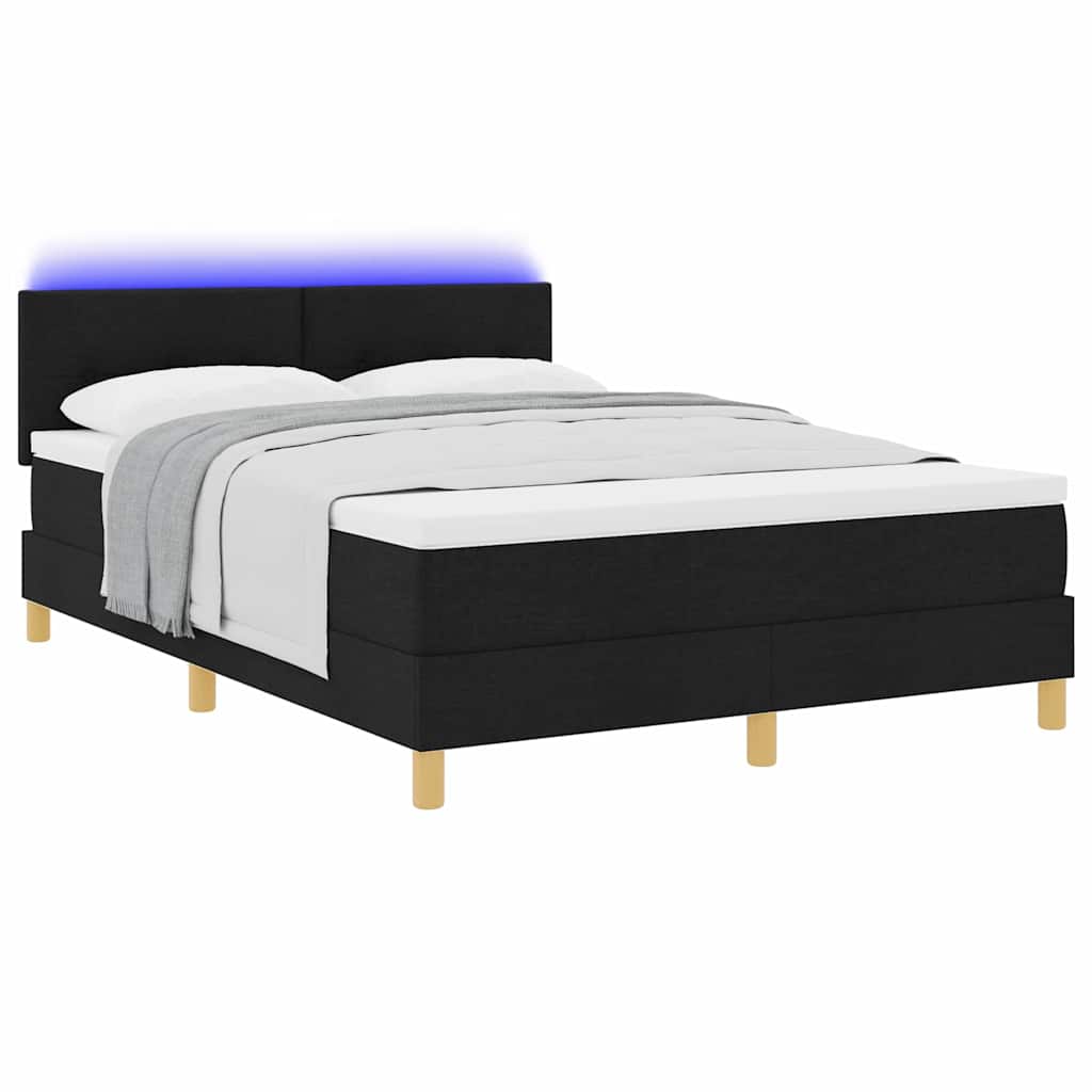 LED Box Spring Bed med pude Sort 160 x 200 cm Stof