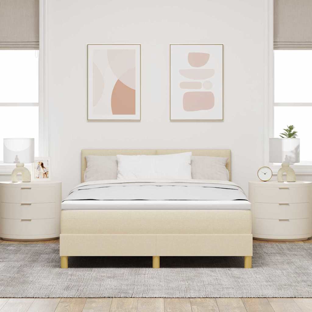 LED Box Spring Bed med LED-lysstrimler Creme 160 x 200 cm Stof