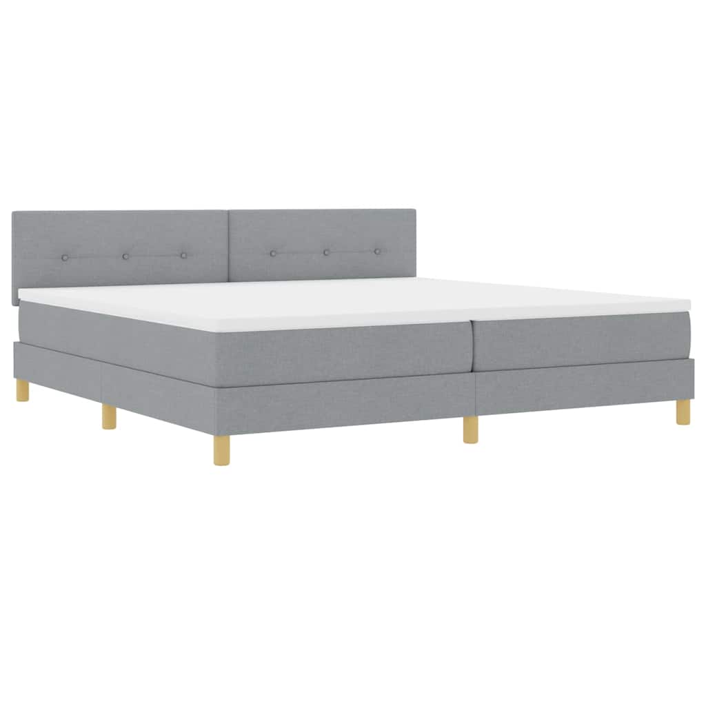 LED Box Spring Bed med hovedgærde Lysegrå 200 x 200 cm Stof