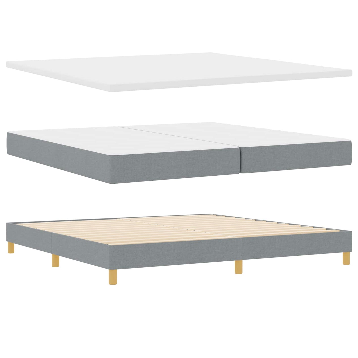 LED Box Spring Bed med hovedgærde Lysegrå 200 x 200 cm Stof