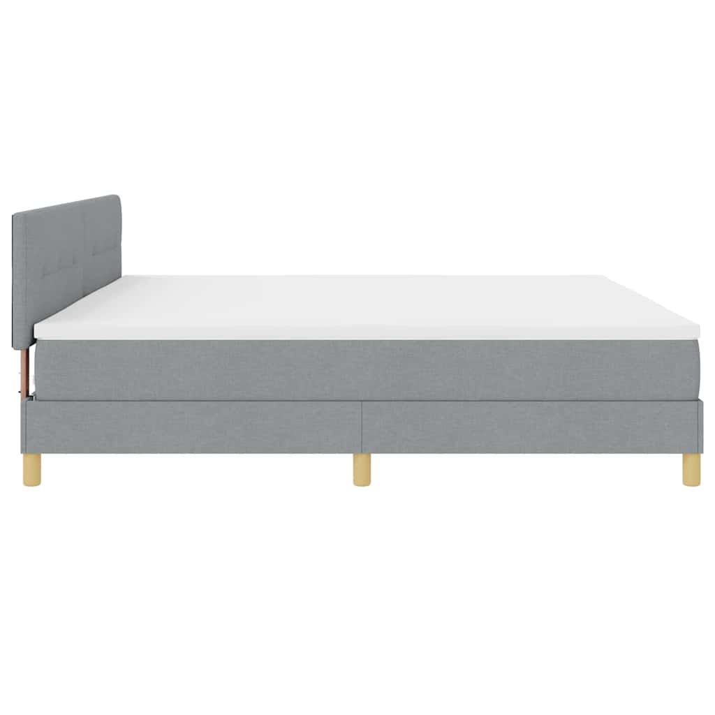 LED Box Spring Bed med hovedgærde Lysegrå 200 x 200 cm Stof