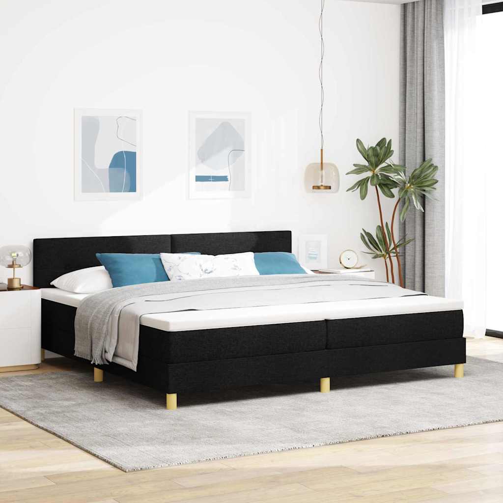LED Box Spring Bed med LED-lysstrimler Sort 200 x 200 cm Stof