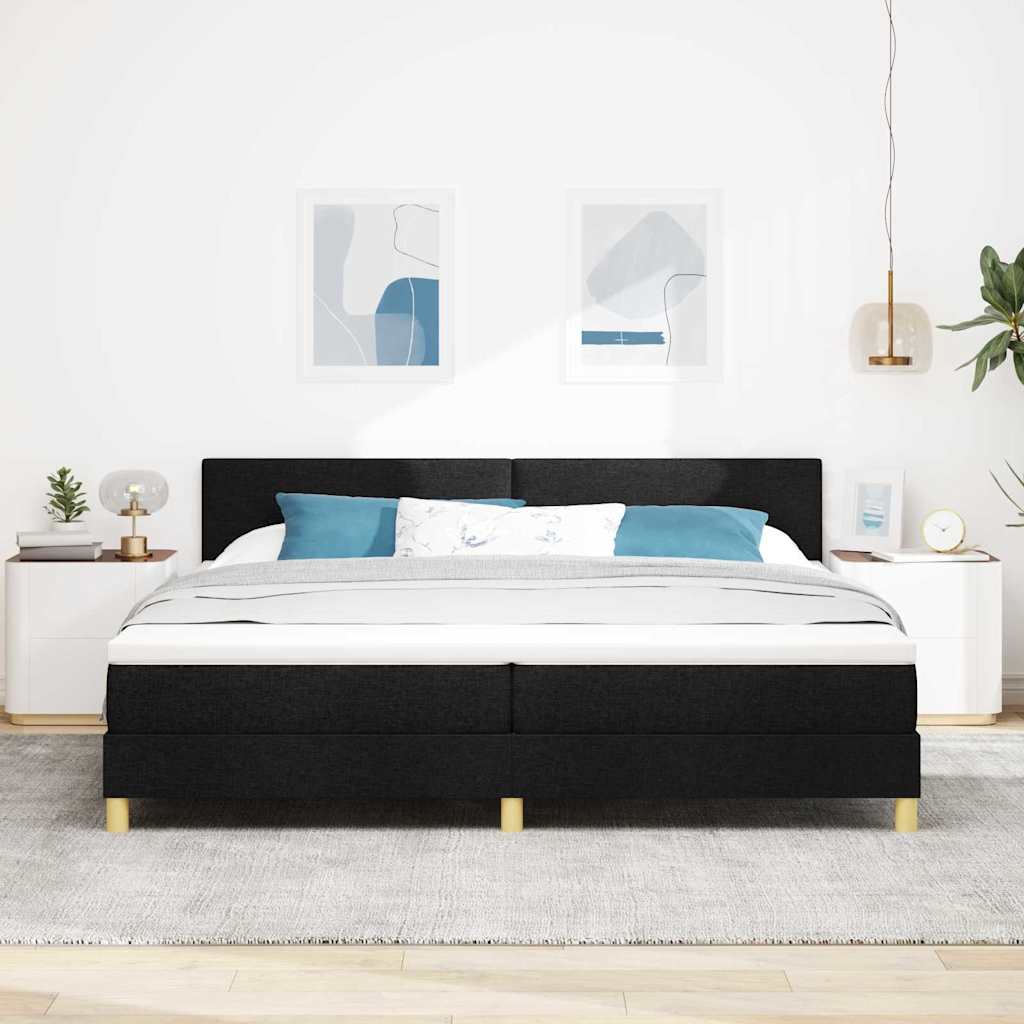 LED Box Spring Bed med LED-lysstrimler Sort 200 x 200 cm Stof