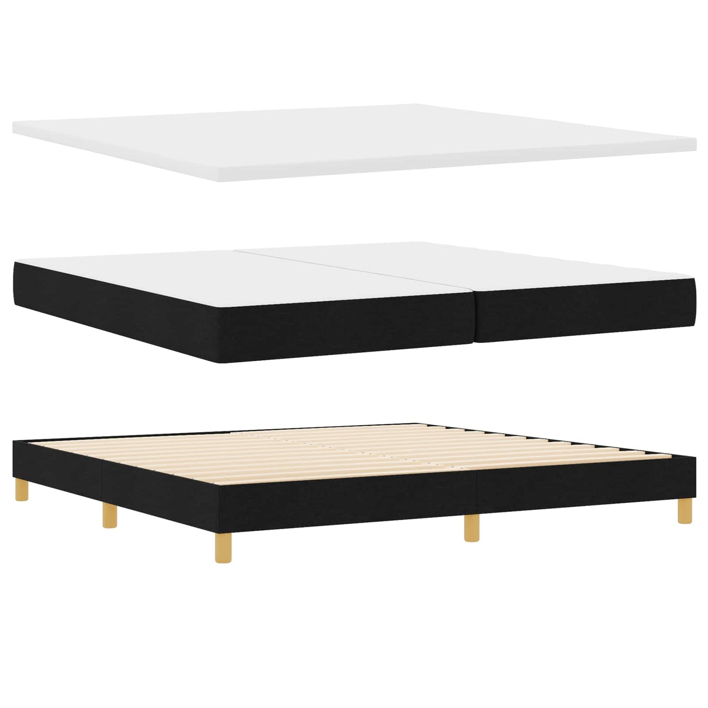 LED Box Spring Bed med LED-lysstrimler Sort 200 x 200 cm Stof