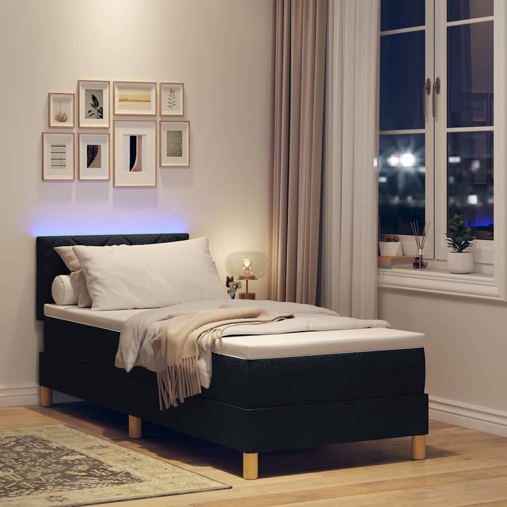 LED Box Spring Bed med pude Sort 80 x 200 cm Stof