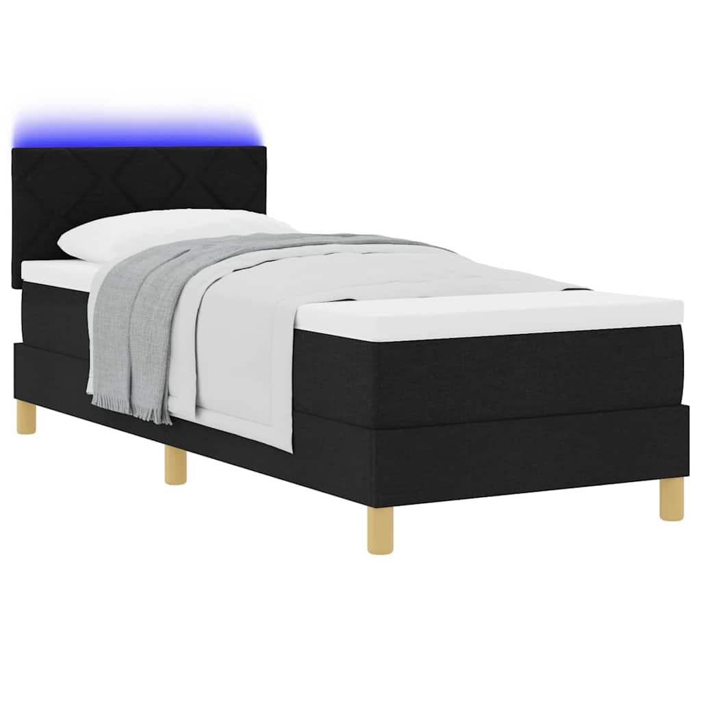 LED Box Spring Bed med pude Sort 80 x 200 cm Stof