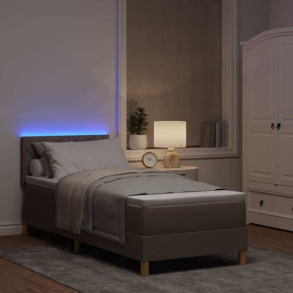 LED Box Spring Bed med hovedgærde Gråbrun 80 x 200 cm Stof