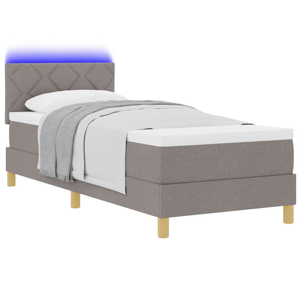 LED Box Spring Bed med hovedgærde Gråbrun 80 x 200 cm Stof