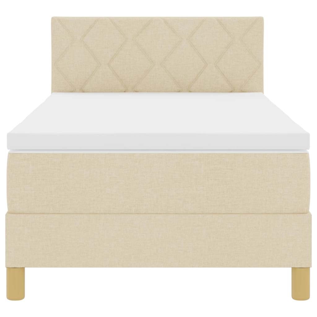 LED Box Spring Bed med LED-lysstrimler Creme 90 x 190 cm Stof