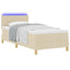 LED Box Spring Bed med LED-lysstrimler Creme 90 x 190 cm Stof