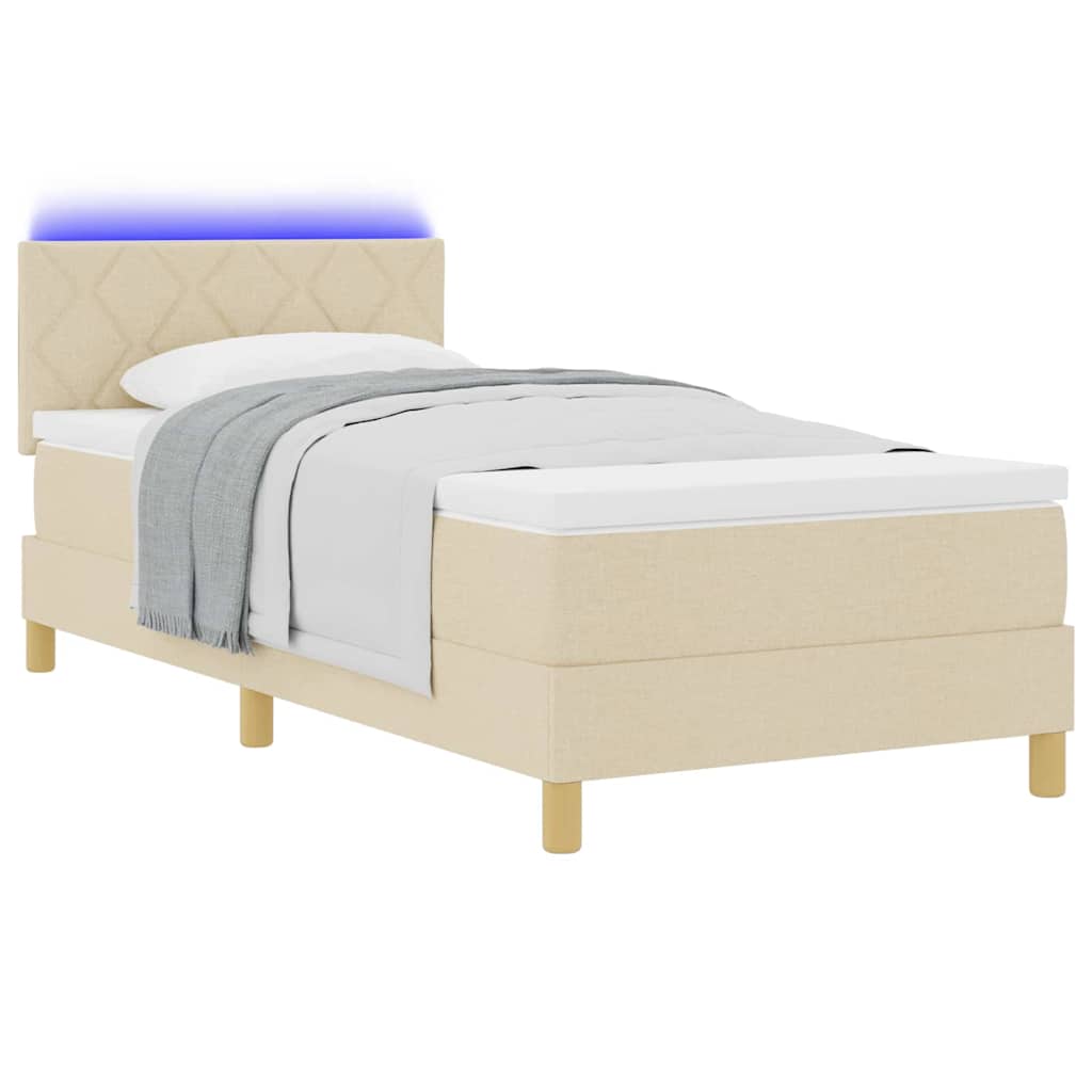 LED Box Spring Bed med LED-lysstrimler Creme 90 x 190 cm Stof