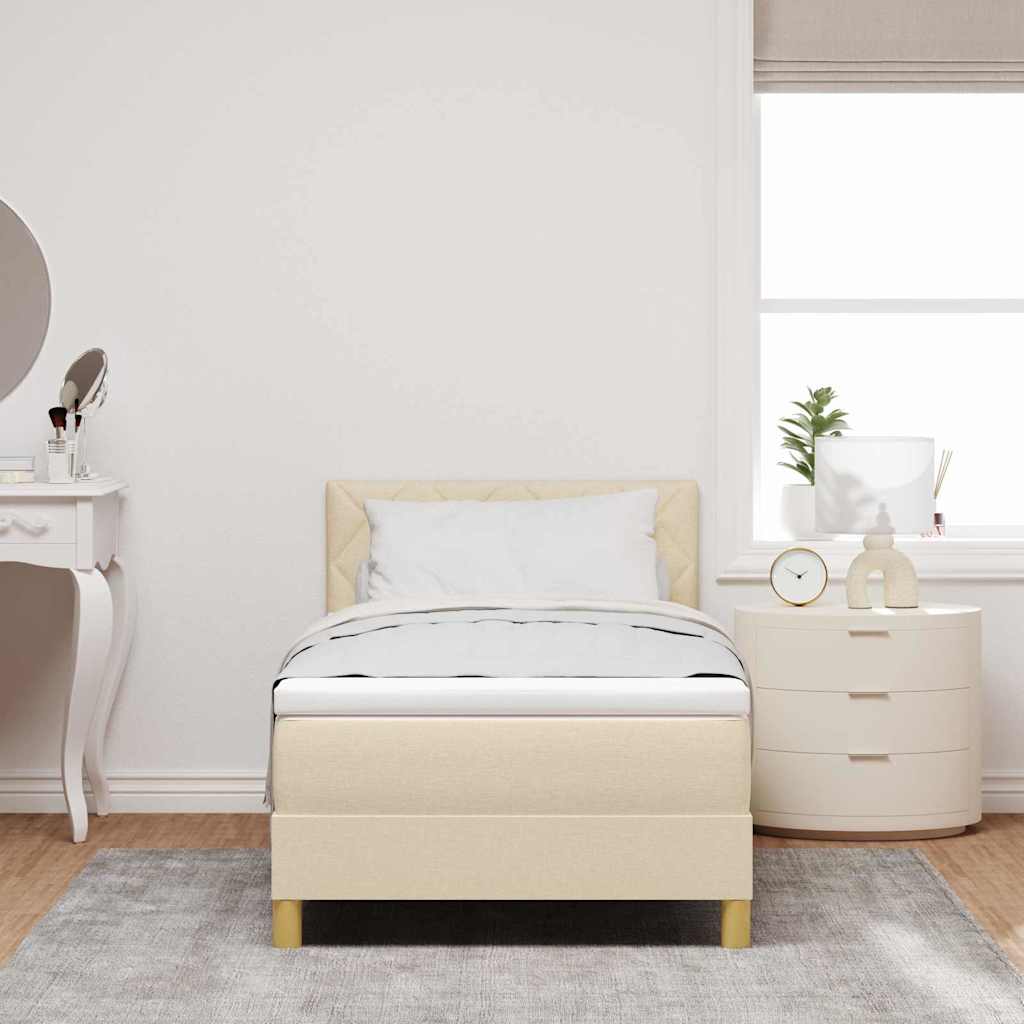 LED Box Spring Bed med hovedgærde Creme 90 x 200 cm Stof