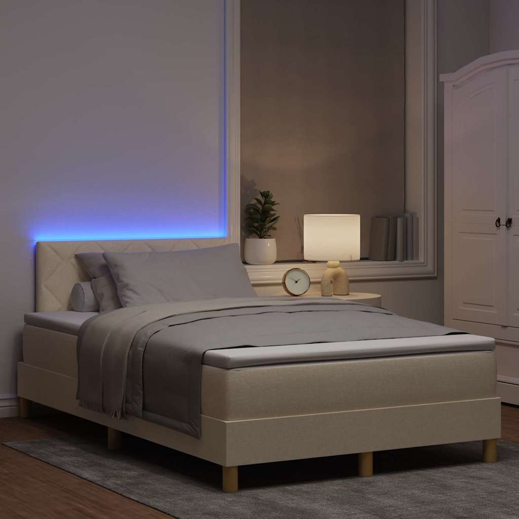 LED Box Spring Bed med pude Creme 120 x 190 cm Stof