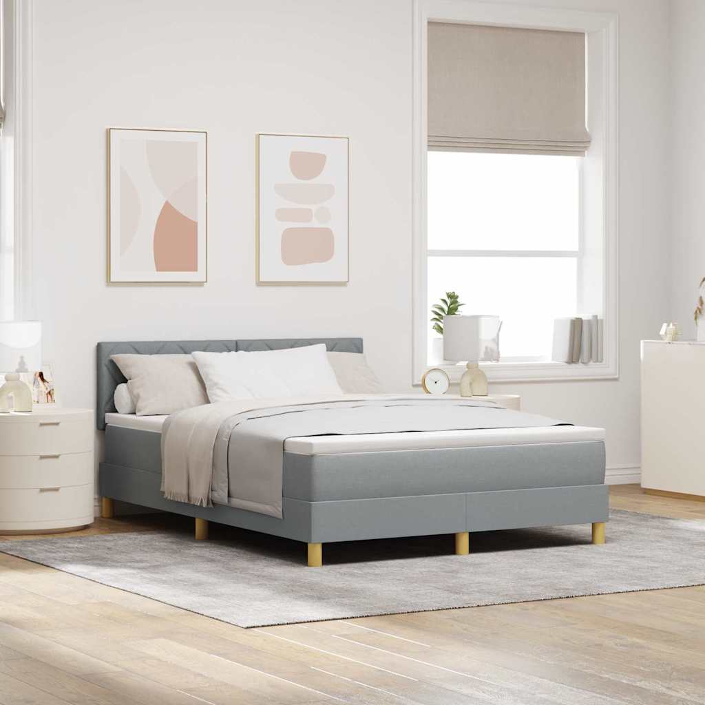 LED Box Spring Bed med hovedgærde Lysegrå 140 x 190 cm Stof