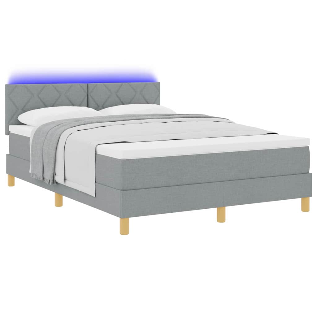 LED Box Spring Bed med hovedgærde Lysegrå 140 x 190 cm Stof