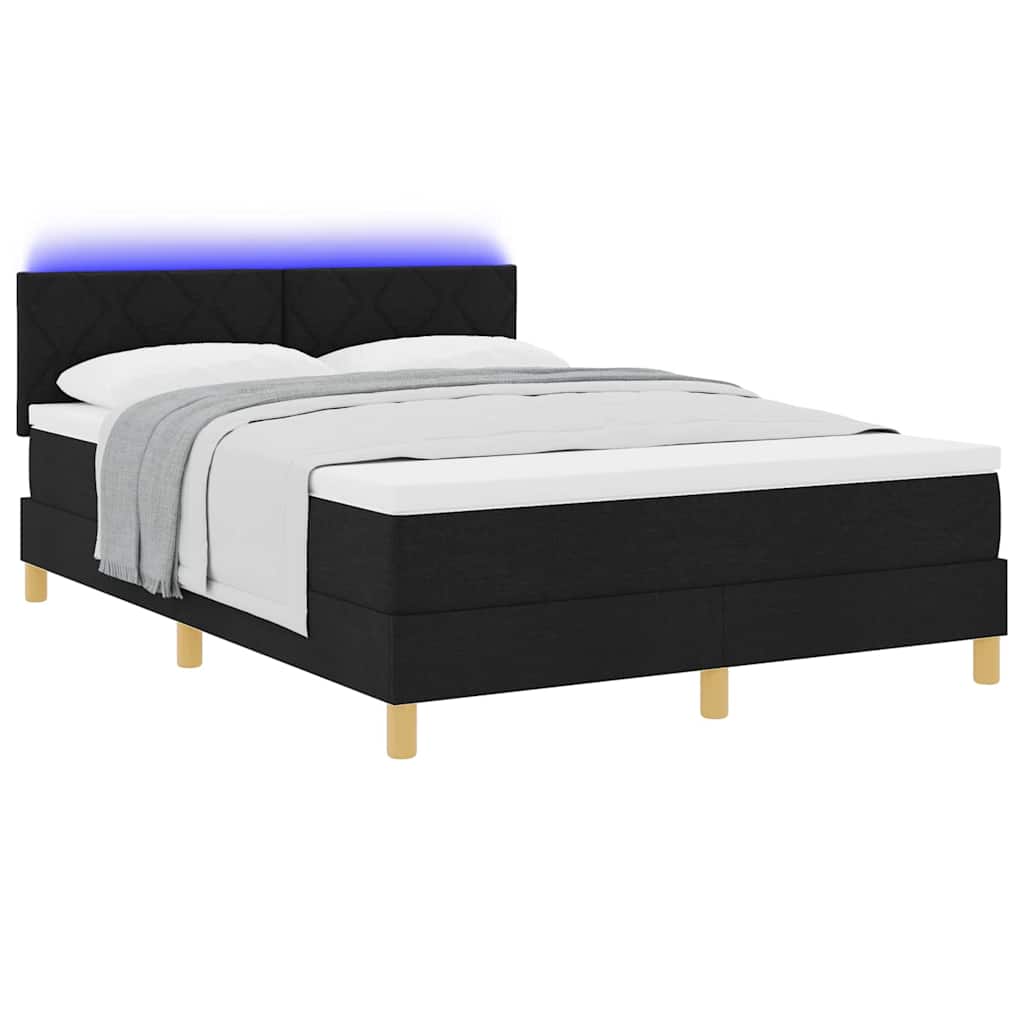 LED Box Spring Bed med LED-lysstrimler Sort 140 x 190 cm Stof