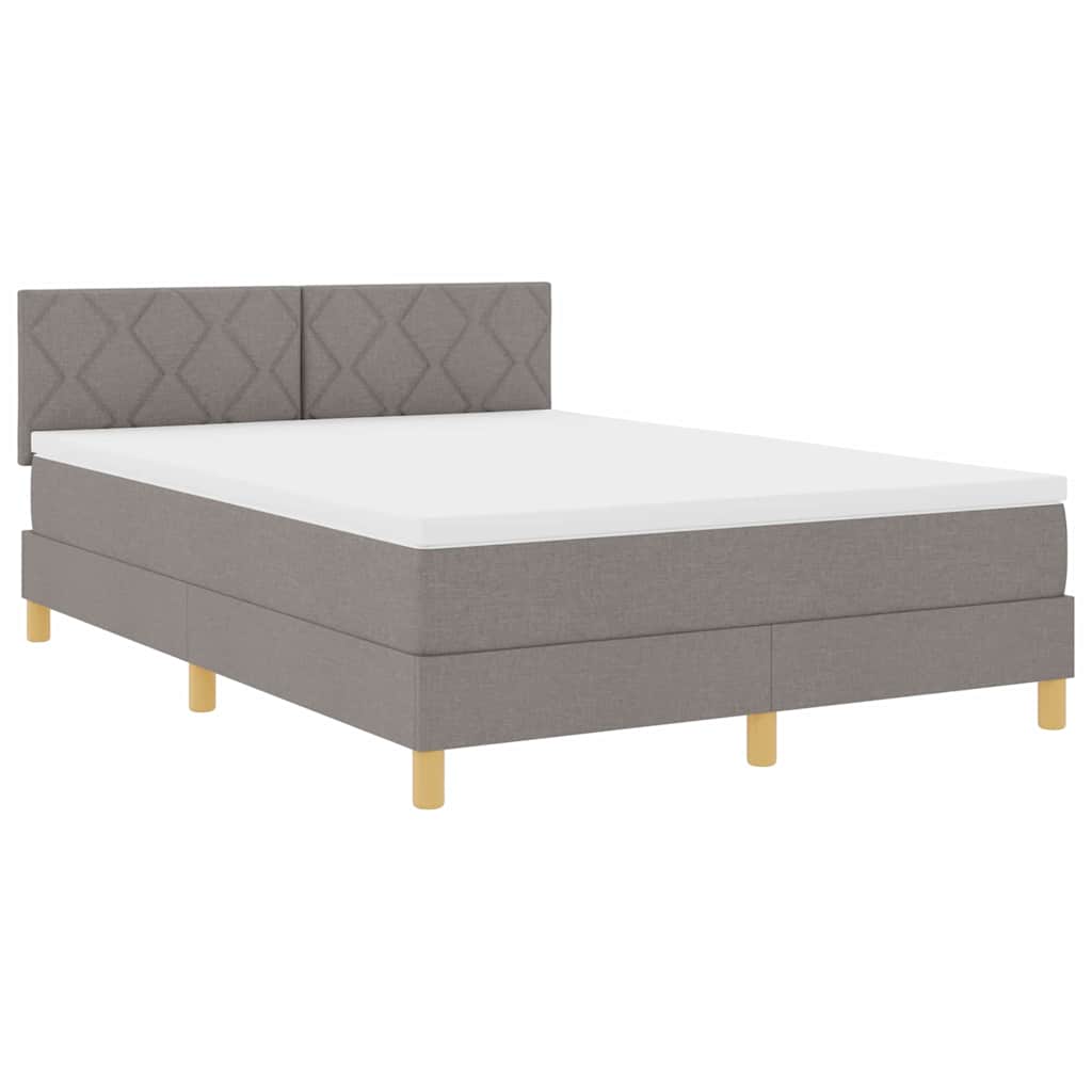 LED Box Spring Bed med hovedgærde Gråbrun 140 x 190 cm Stof