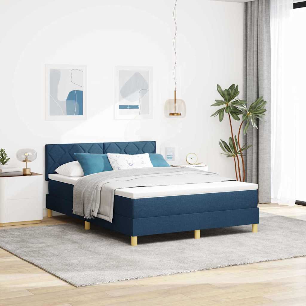 LED Box Spring Bed med LED-lysstrimler Blå 140 x 190 cm Stof