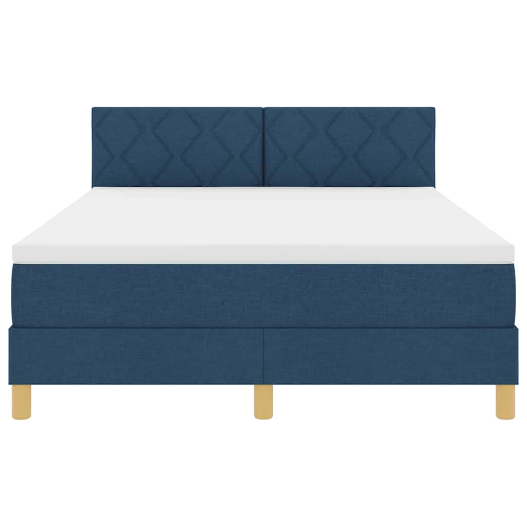 LED Box Spring Bed med LED-lysstrimler Blå 140 x 190 cm Stof