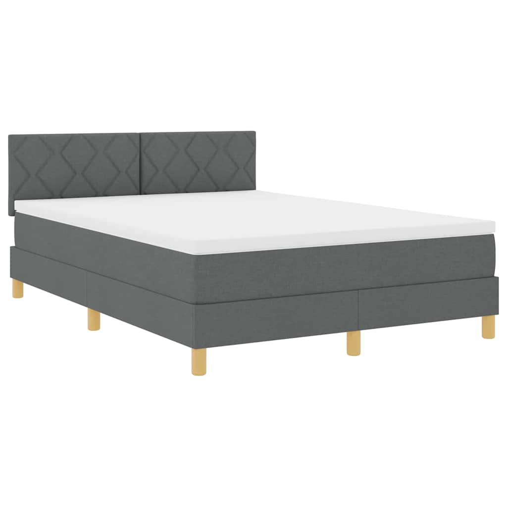 LED Box Spring Bed med hovedgærde Mørkegrå 140 x 200 cm Stof