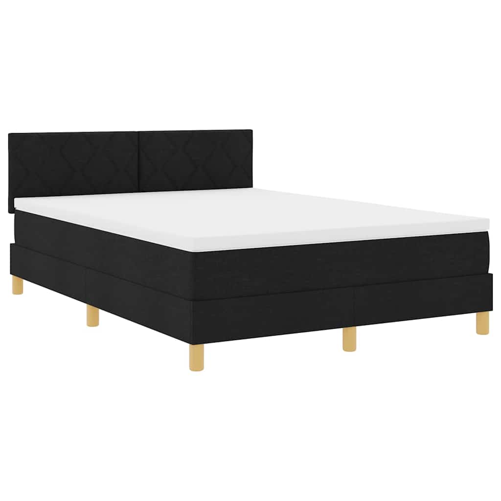 LED Box Spring Bed med LED-lysstrimler Sort 140 x 200 cm Stof