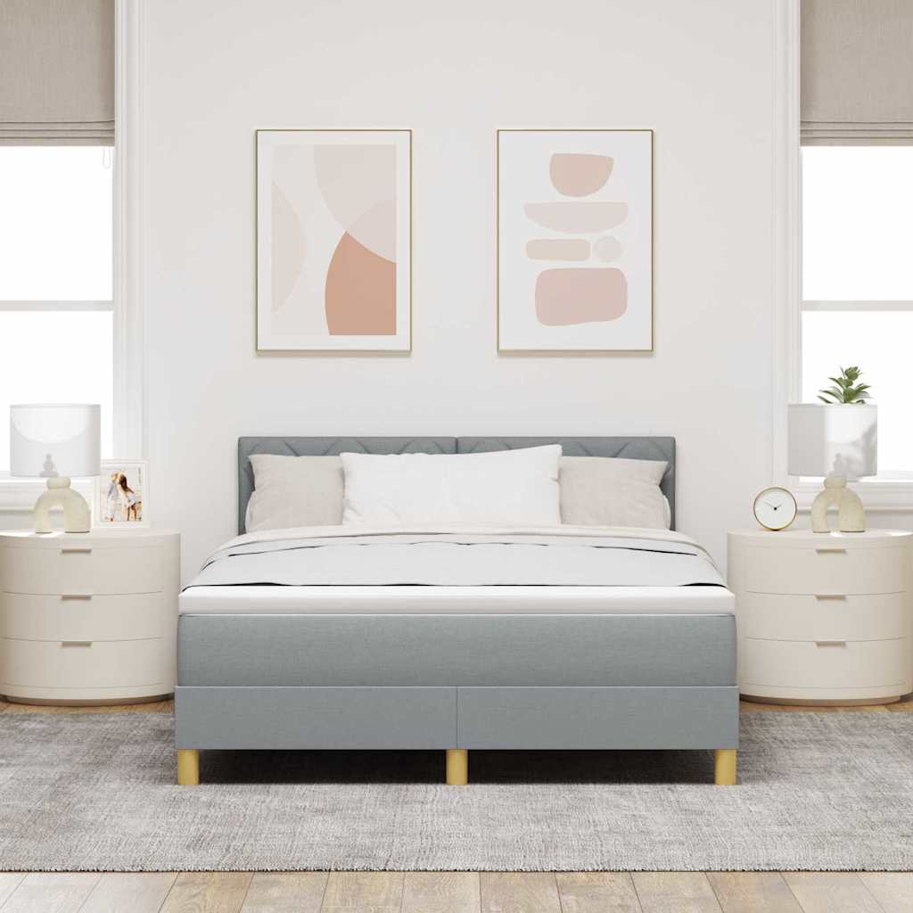 LED Box Spring Bed med hovedgærde Lysegrå 160 x 200 cm Stof