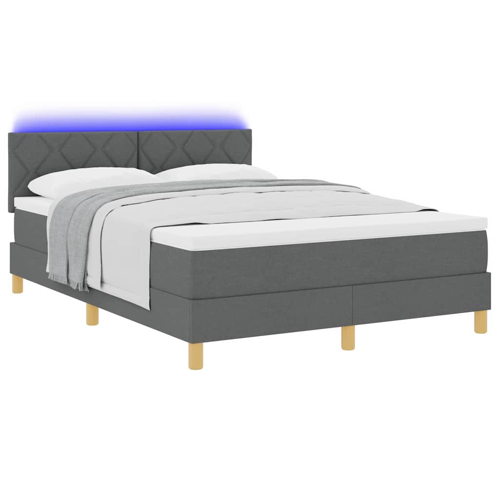 LED Box Spring Bed med hovedgærde Mørkegrå 160 x 200 cm Stof