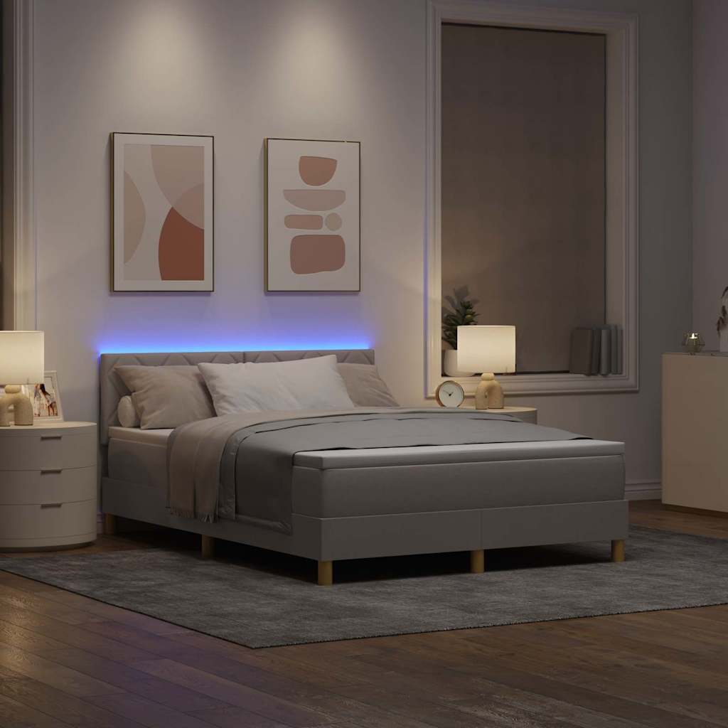 LED Box Spring Bed med hovedgærde Gråbrun 160 x 200 cm Stof