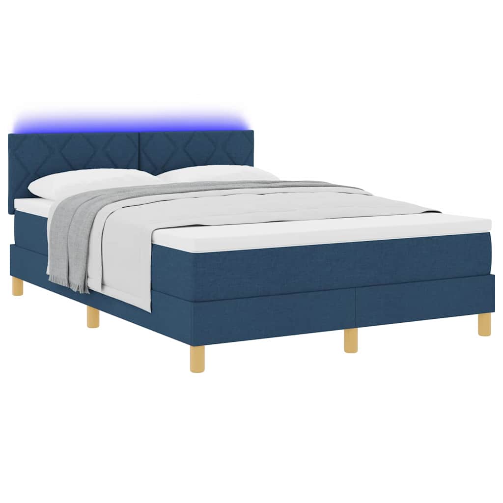 LED Box Spring Bed med pude Blå 160 x 200 cm Stof