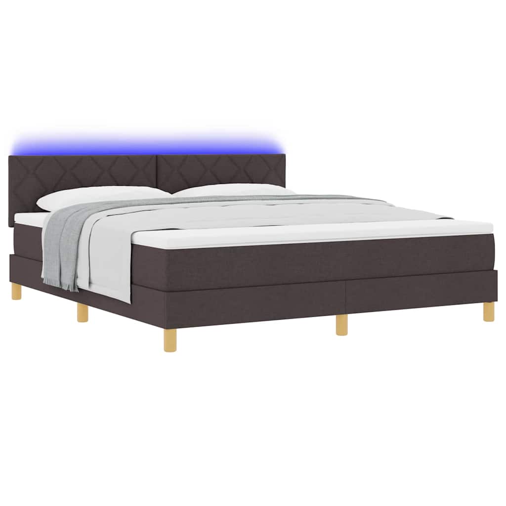 LED Box Spring Bed med hovedgærde Mørk Brun 180 x 200 cm Stof