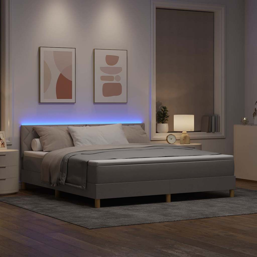 LED Box Spring Bed med hovedgærde Gråbrun 180 x 200 cm Stof
