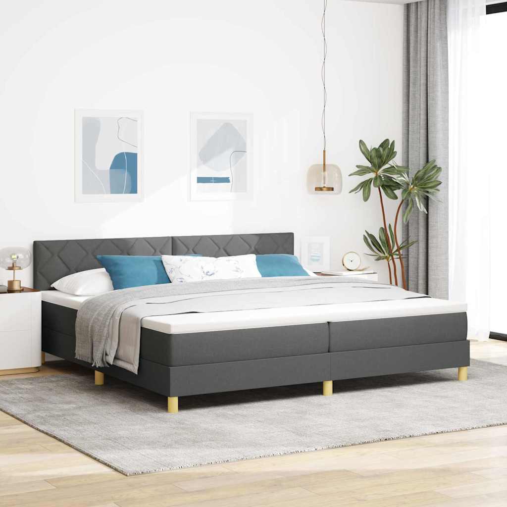 LED Box Spring Bed med hovedgærde Mørkegrå 200 x 200 cm Stof