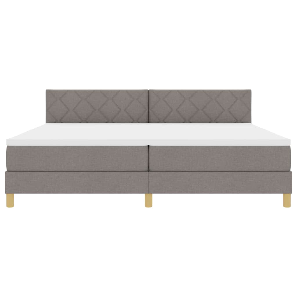 LED Box Spring Bed med hovedgærde Gråbrun 200 x 200 cm Stof