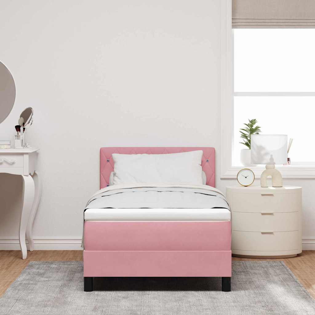 LED Box Spring Bed med madras med LED Lyserød 90 x 190 cm Fløjl