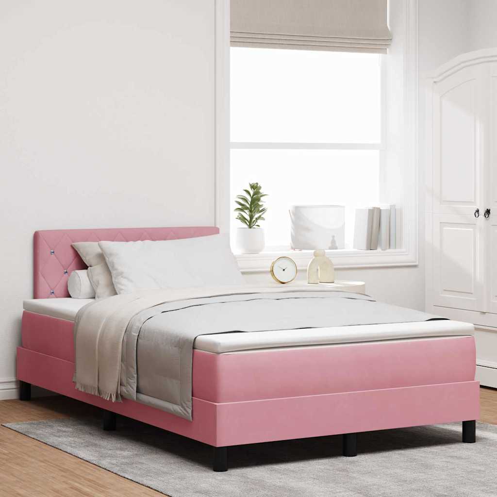 LED Box Spring Bed med hovedgærde Lyserød 120 x 190 cm Fløjl
