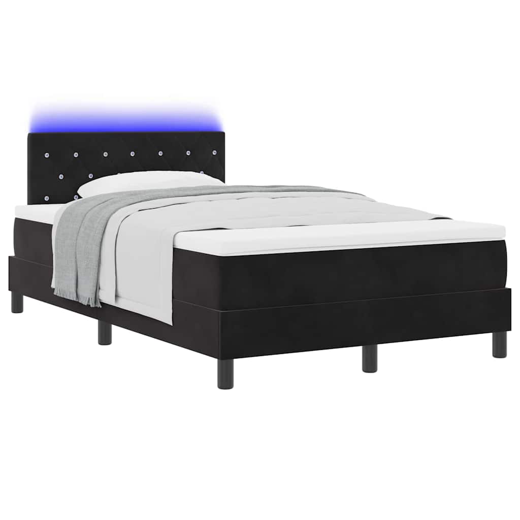 LED Box Spring Bed med hovedgærde Sort 120 x 200 cm Fløjl