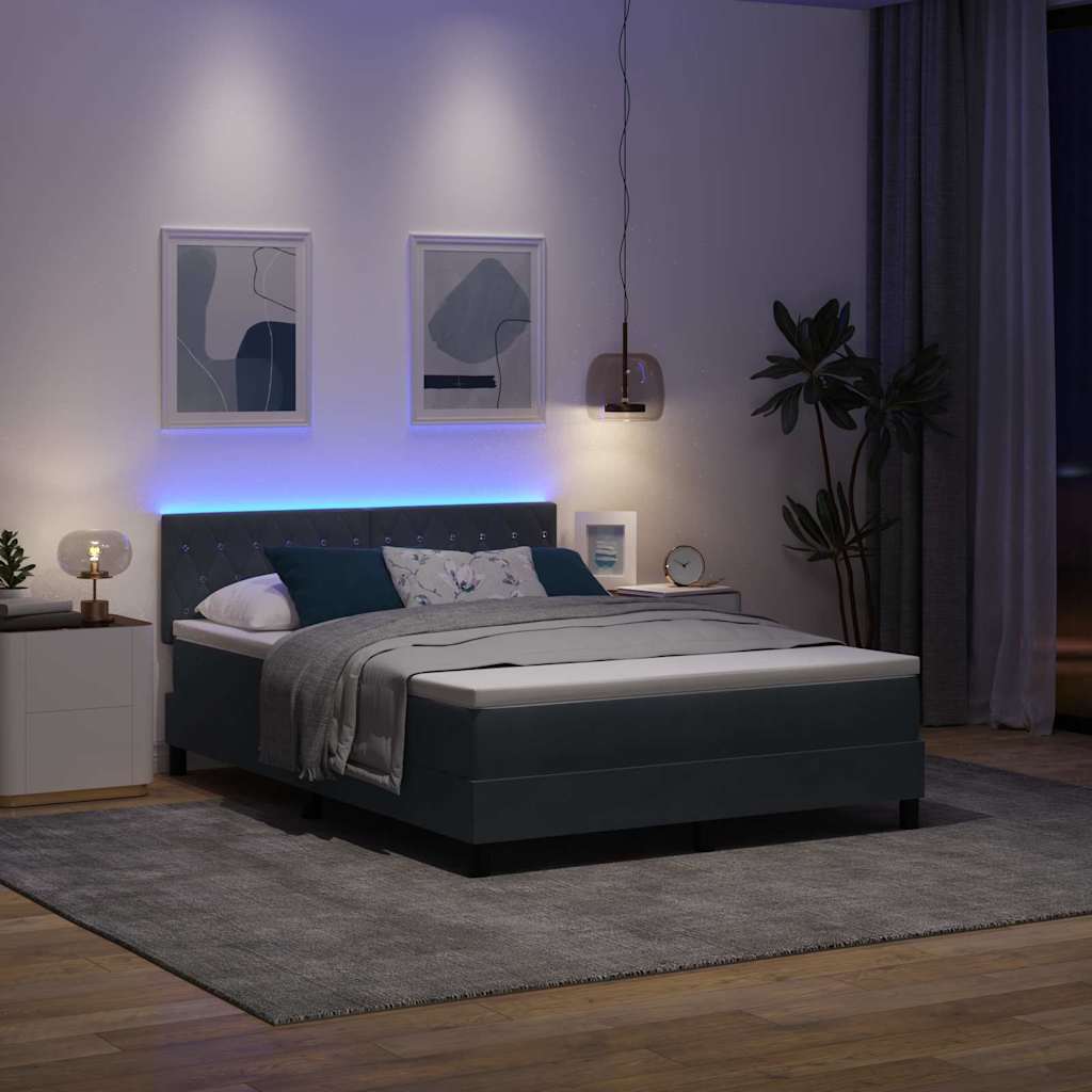 LED Box Spring Bed med hovedgærde Mørkegrå 140 x 190 cm Fløjl