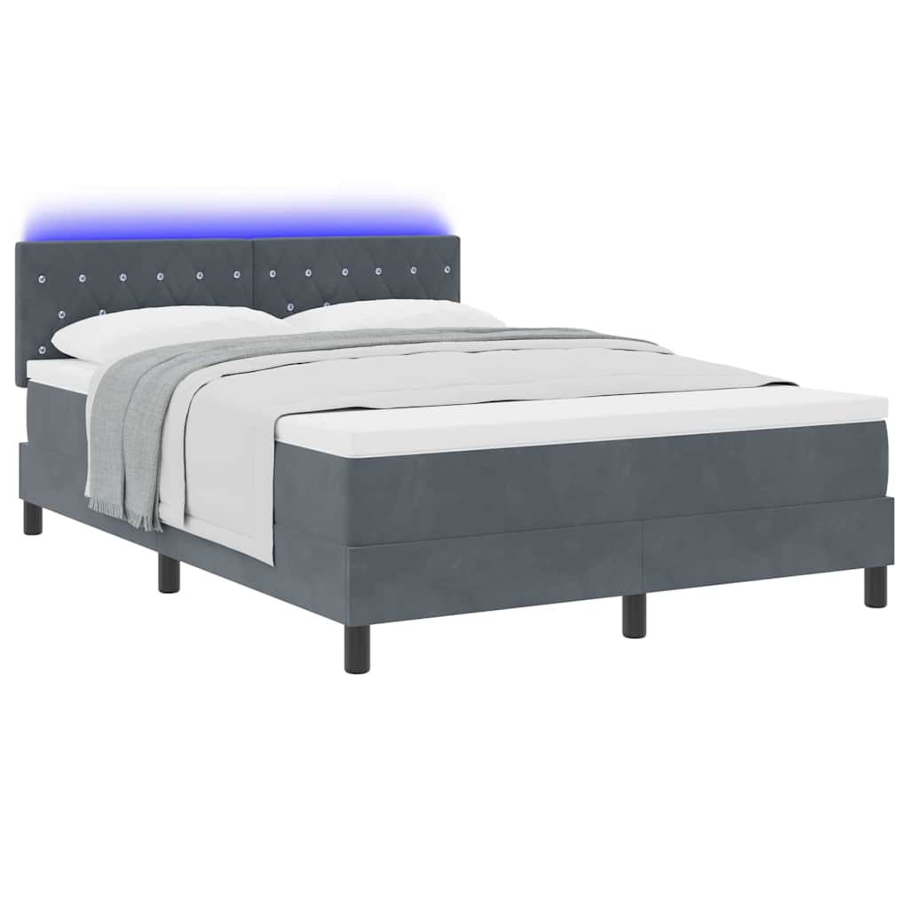 LED Box Spring Bed med hovedgærde Mørkegrå 140 x 190 cm Fløjl
