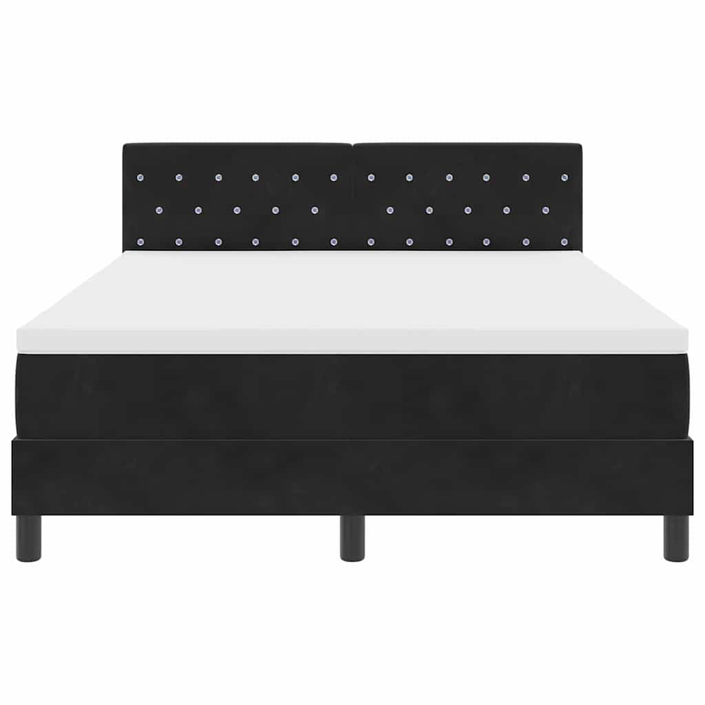 LED Box Spring Bed med madras med LED Sort 140 x 200 cm Fløjl