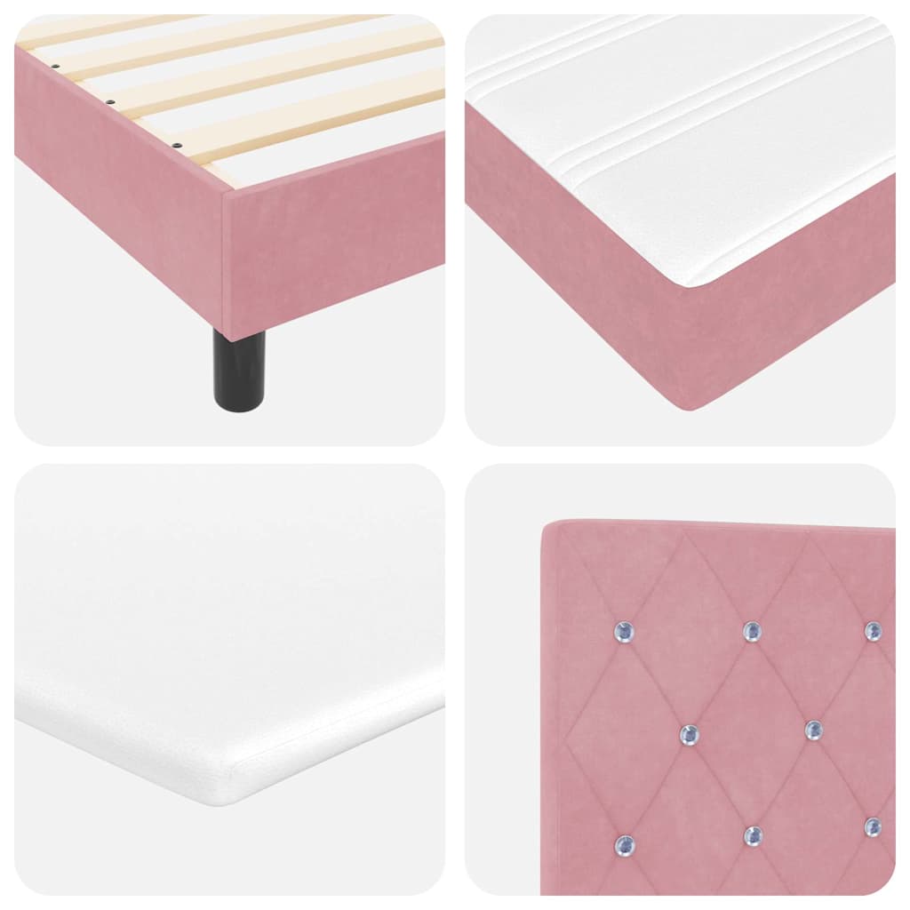 LED Box Spring Bed med madras Lyserød 140 x 200 cm Fløjl
