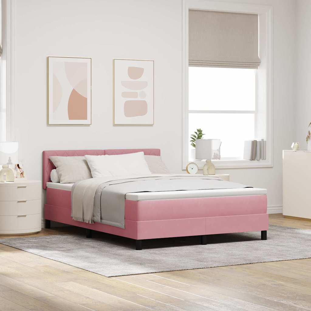 LED Box Spring Bed med madras Lyserød 140 x 200 cm Fløjl